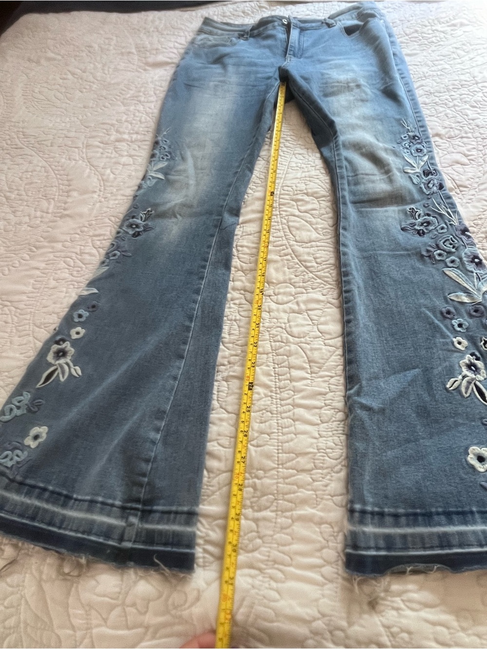 Blue Floral Embroidered Flared Jeans - Picture 6 of 6